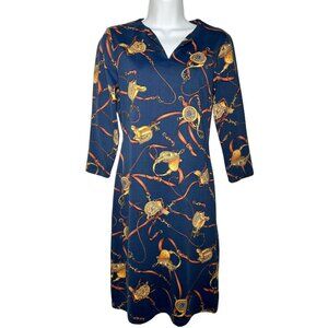 J McLaughlin Catalina Carly Dress Navy Blue Equestrian Print 3/4 Sleeve XS